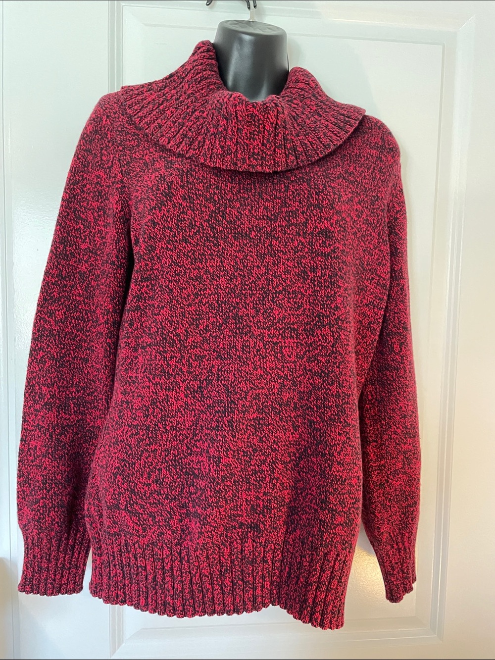 Lauren Ralph Lauren Marled Red and Black Cowl Neck Sweater